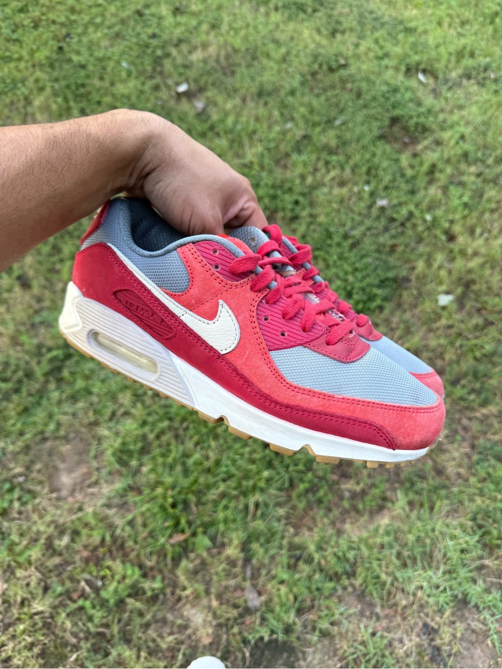 Nike Air Max 90 Premium Gym Red Smoke Grey Gum DH4621-600 Men Size 9.5 Used